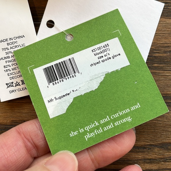 NEW! Kate Spade black and white stripe wool blend gloves OS - Picture 4 of 5